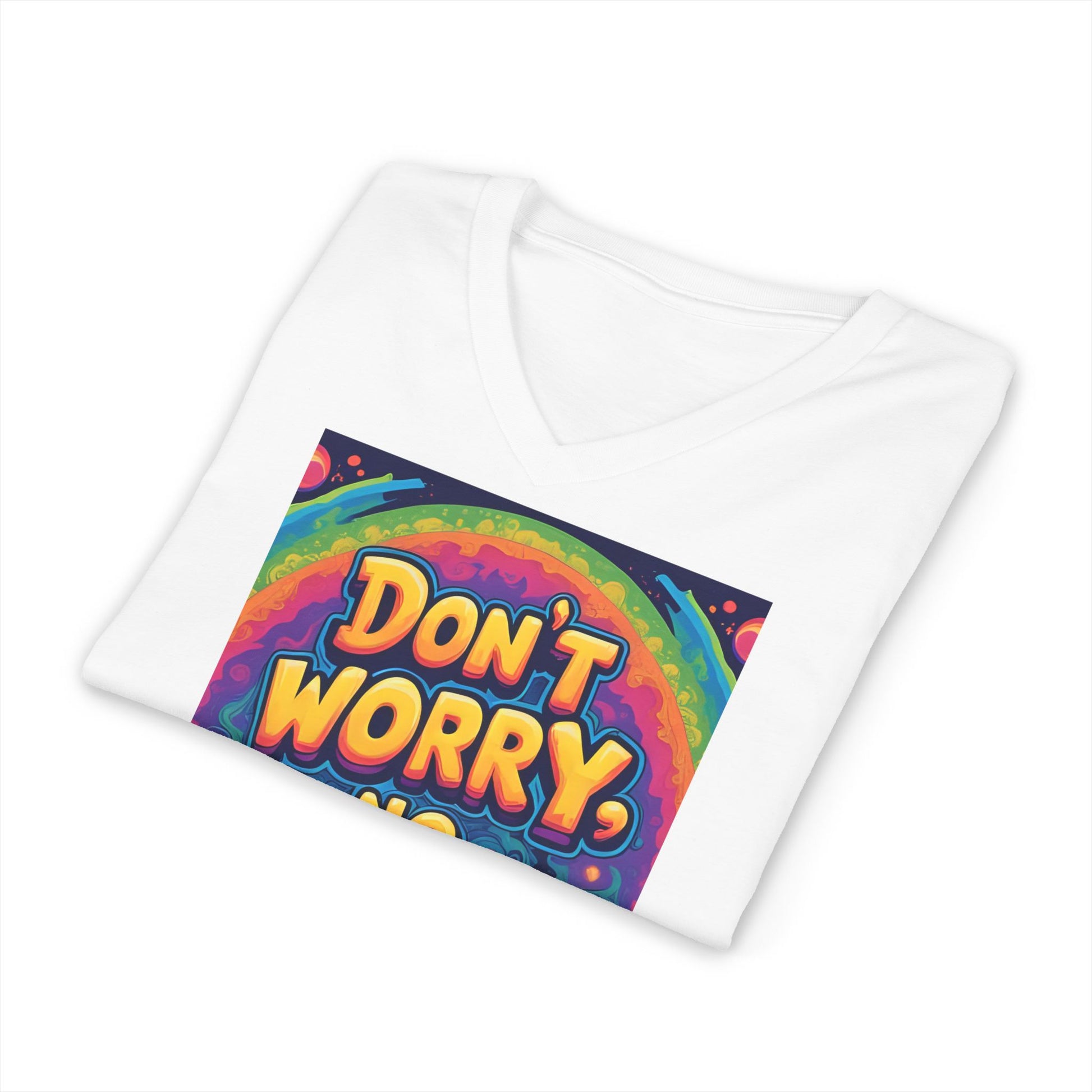 Vibrant V-Neck Tee with 'Don't Worry, No Chorry'