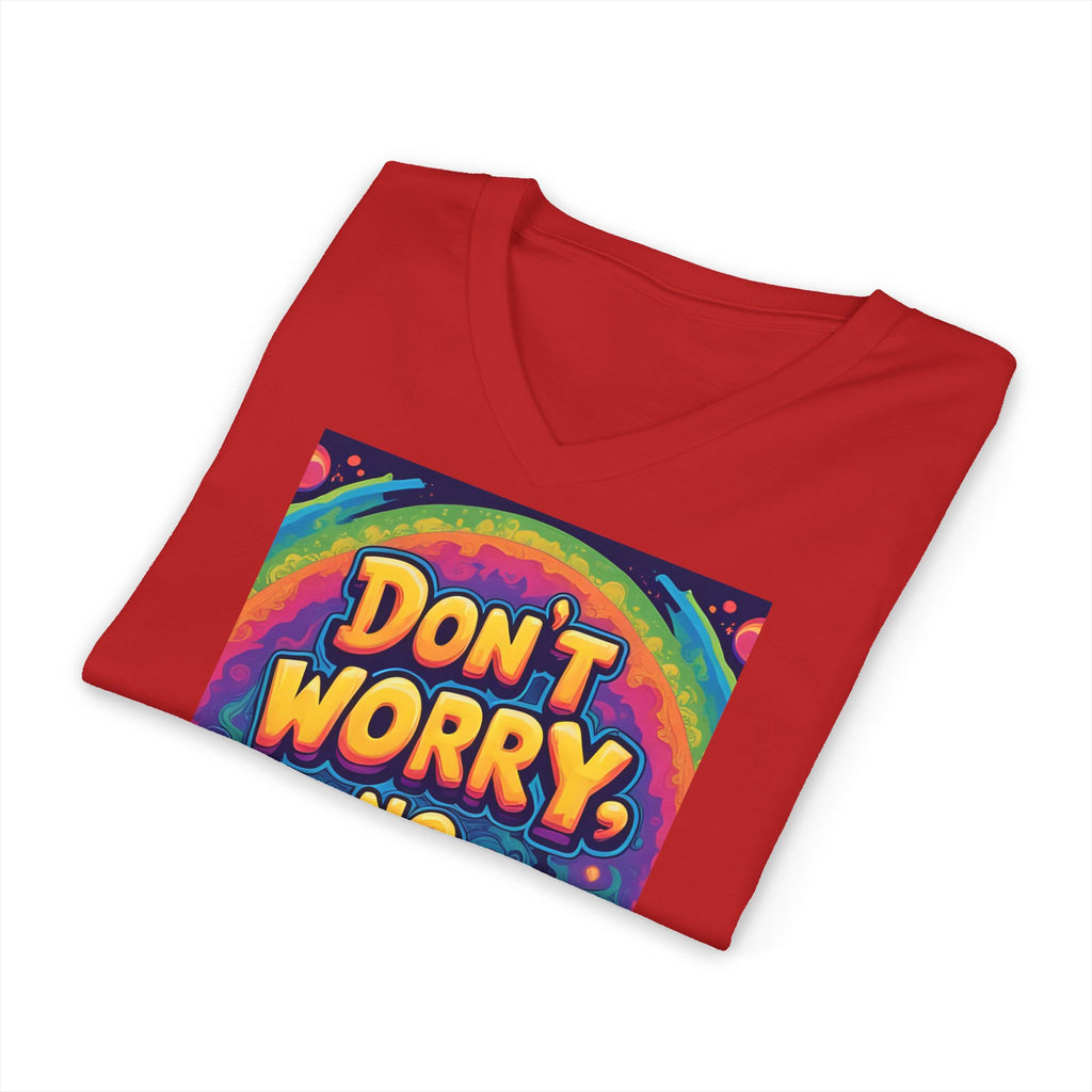 Vibrant V-Neck Tee with 'Don't Worry, No Chorry'