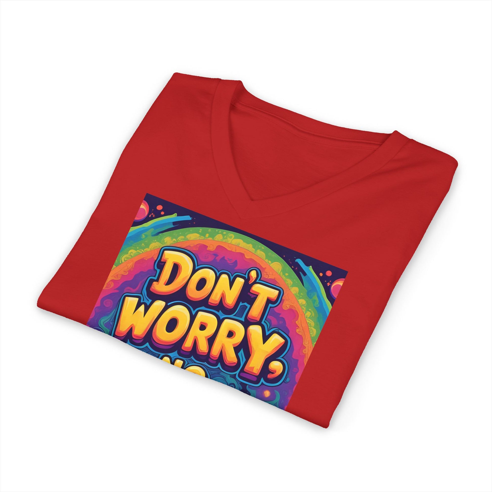 Vibrant V-Neck Tee with 'Don't Worry, No Chorry'