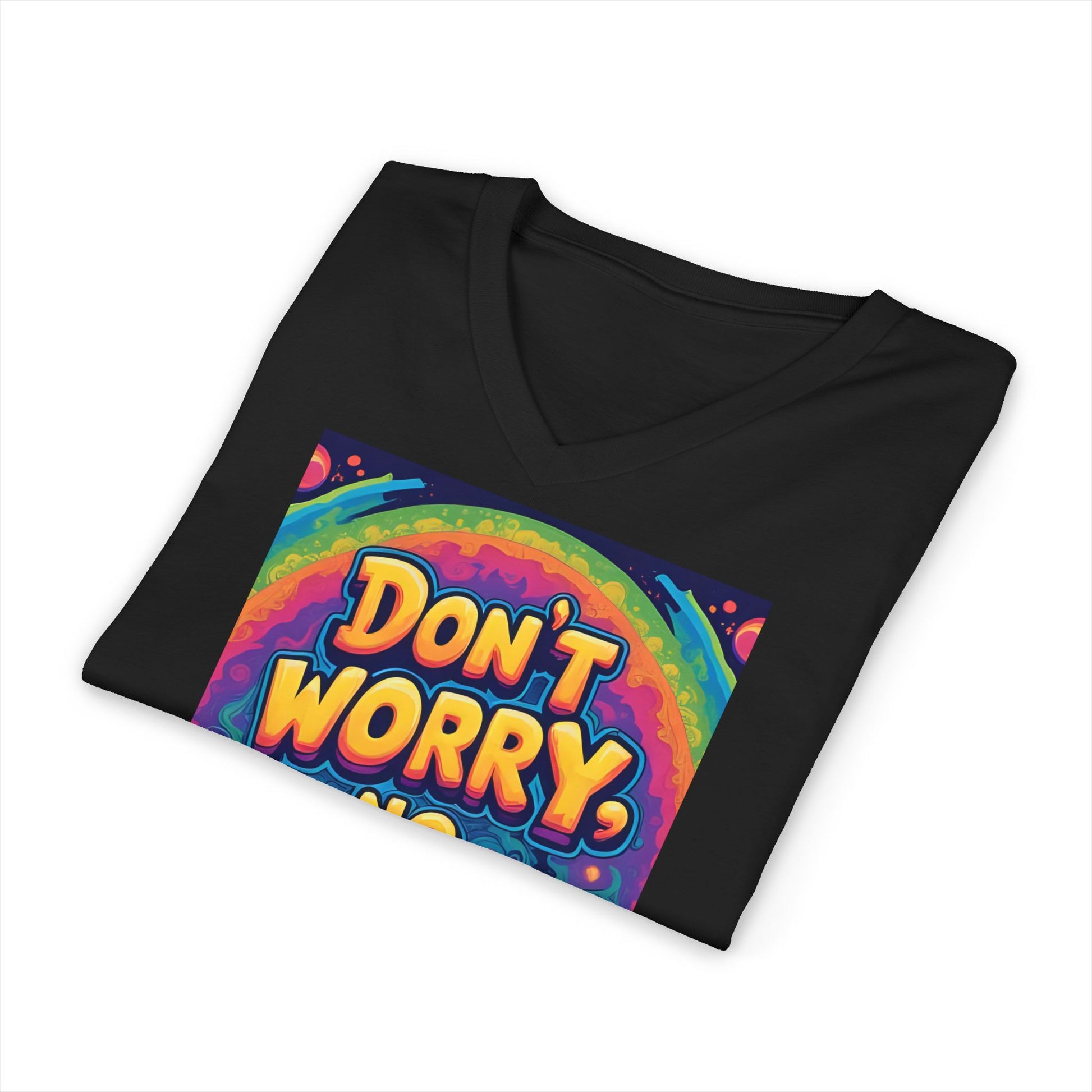 Vibrant V-Neck Tee with 'Don't Worry, No Chorry'