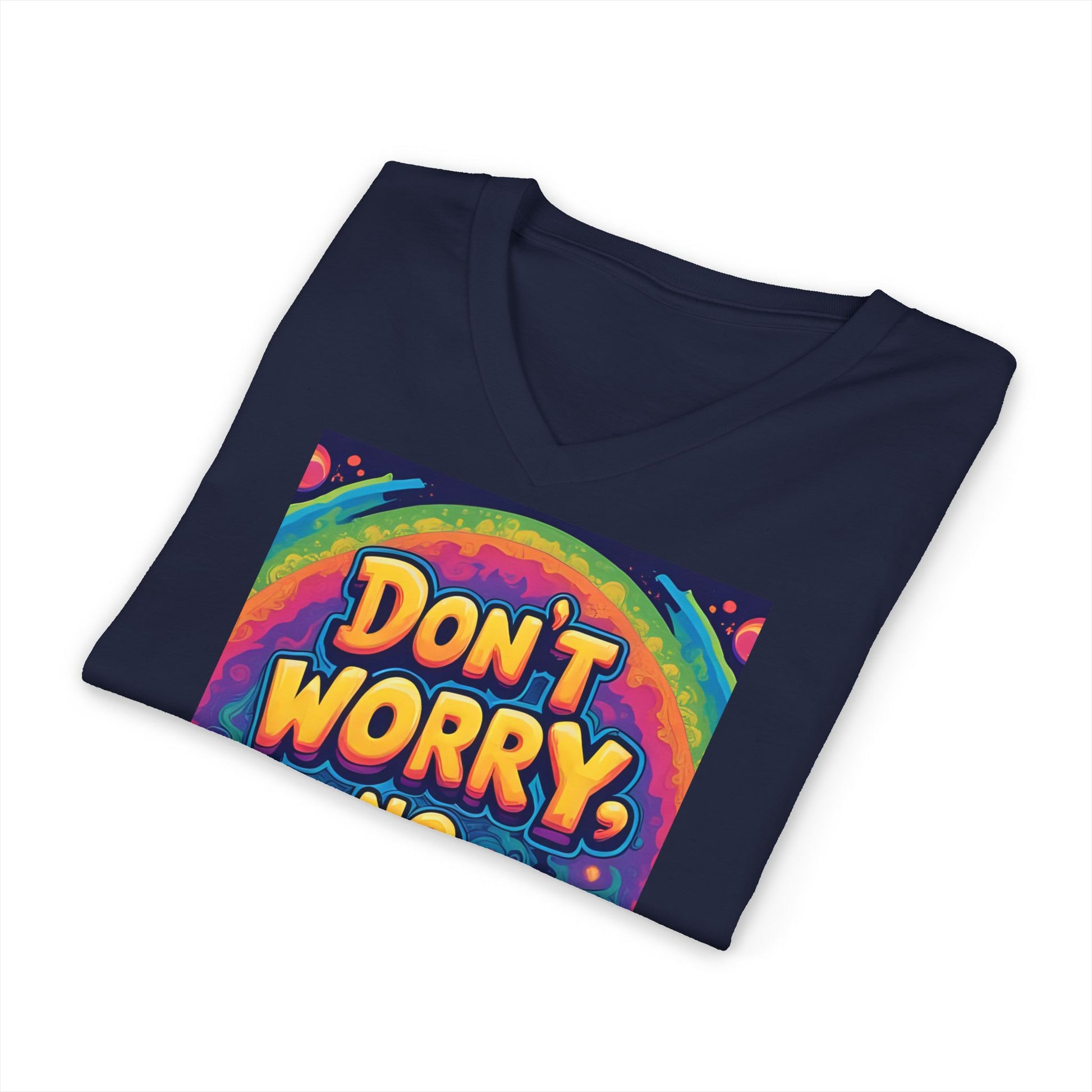 Vibrant V-Neck Tee with 'Don't Worry, No Chorry'